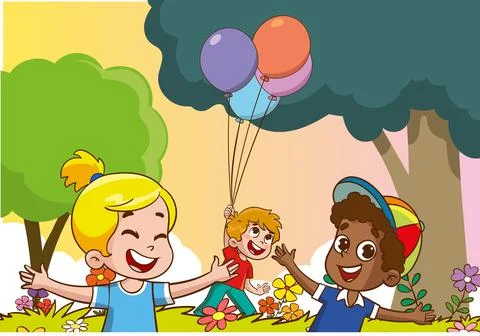 Children playing garden Stock Illustration