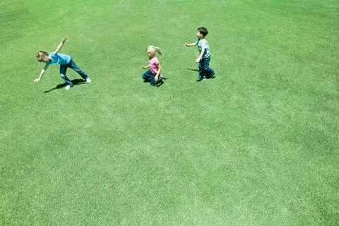 Children playing on grass, high angle view Stock Photos