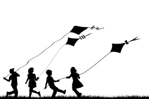 Children playing with kites Stock Illustration