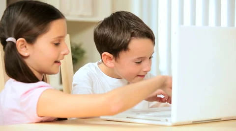 Children Playing on Laptop Stock Footage 2974542