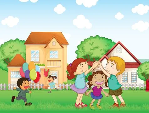 Children playing outside Ilustración de archivo