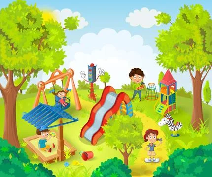 Children playing in the park Illustrazione stock