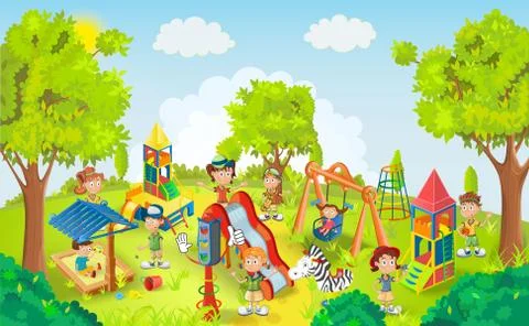 Children playing in the park Stock Illustration