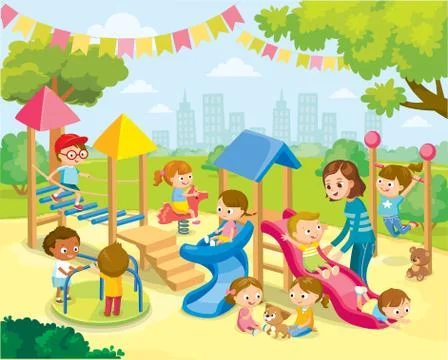 kids playing on playground clipart