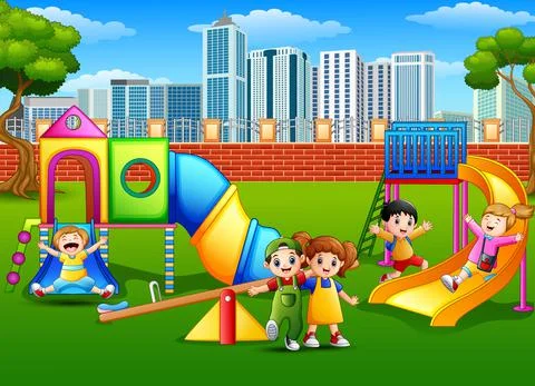 Children playing in the playground Stock Illustration