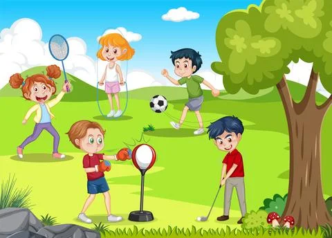 Children playing at playground Stock Illustration