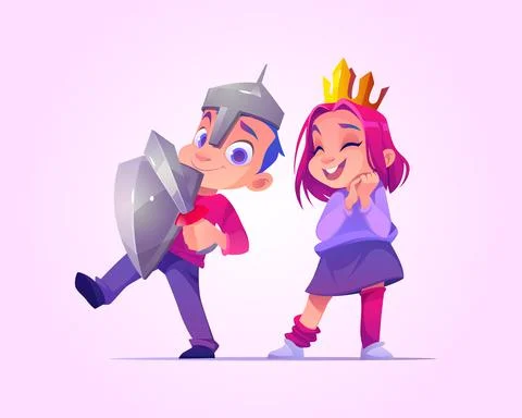 Children playing in princess and knight costumes Stock Illustration