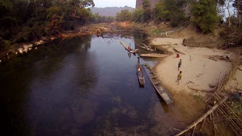 Children Playing at River Valley in Laos Video stock 74202410
