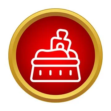 Children playing in sandbox creating small sandcastle icon Stock Illustration