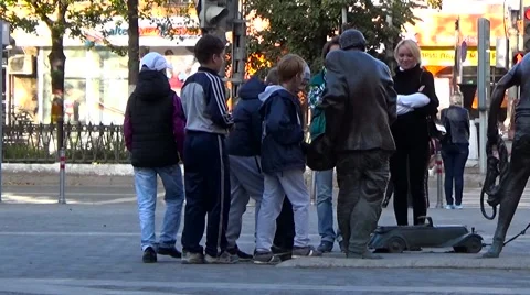 Children playing at the sculpture.Perm. Stock Footage 54273459