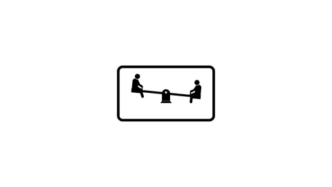 Children playing on a seesaw icon with a rounded rectangle border on a whit.. 库存影片 321997095