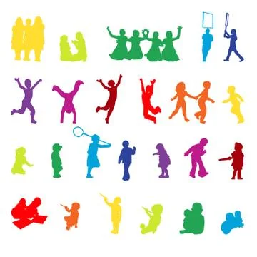 Children playing silhouettes Illustrazione stock