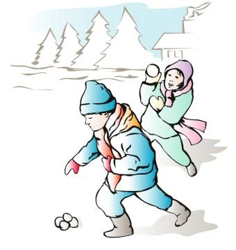 Children playing with snow. Stock Illustration