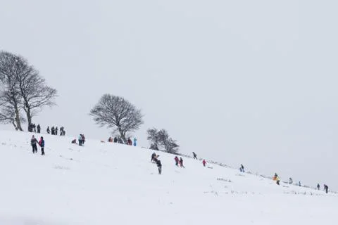 Children playing in the snow Stock Photos