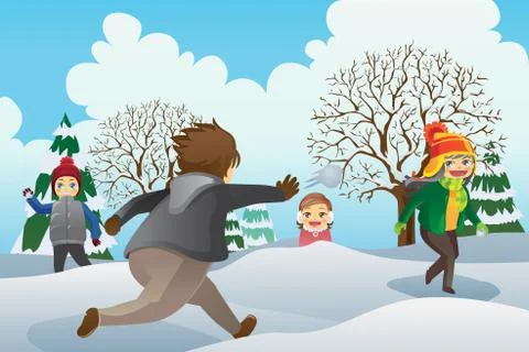Children playing snowballs Stock Illustration