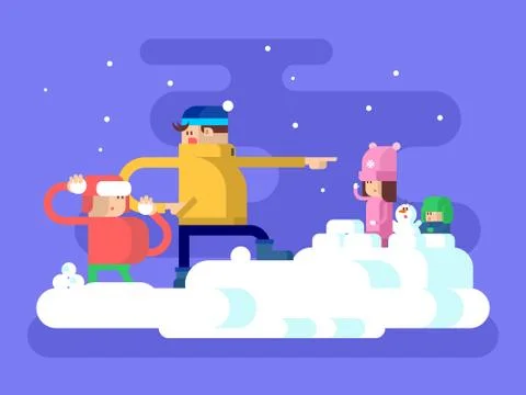 Children playing snowballs Stock Illustration