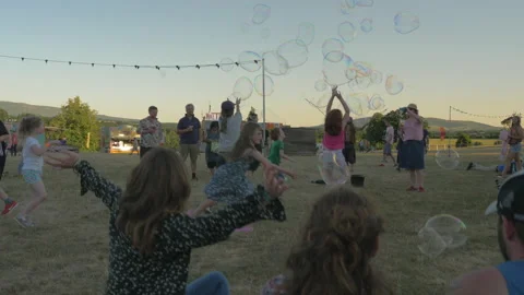 Children Playing With Soap Bubbles Stock Footage 131615574