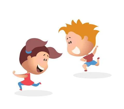 Children playing tag game, vector cartoon art Stock Illustration