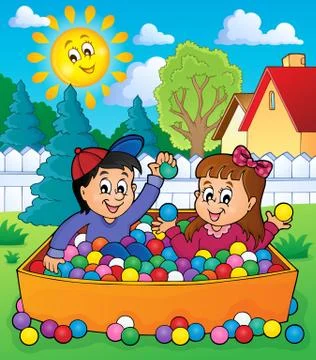 Children playing theme image - eps10 vector illustration. Stock-Illustration