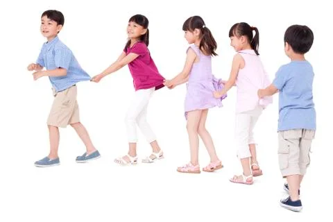 Children playing train games Stock Photos