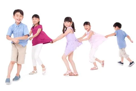 Children playing train games Stock Photos