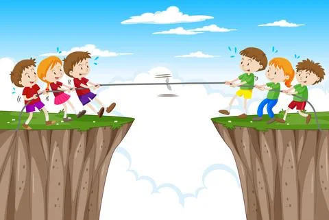 Children playing tug of war game Stock Illustration