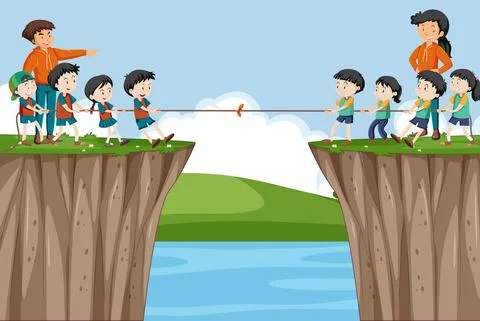 Children playing tug of war game Stock Illustration