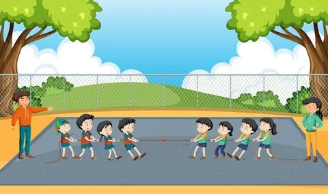 Children playing tug of war game Stock Illustration