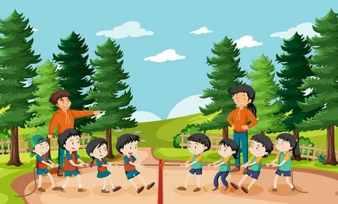 Children playing tug of war game Stock Illustration