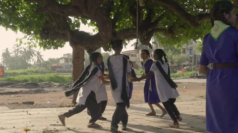 Children playing under the tree Stock Footage 144863047