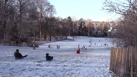 Children playing in winter park. Video stock 45598097