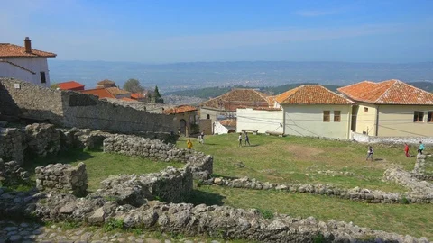 Children playing within the old castle in Kruja, Albania Stock Footage 106708519