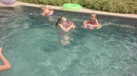 Children in the pool.  Slow motion Video stock 66007590