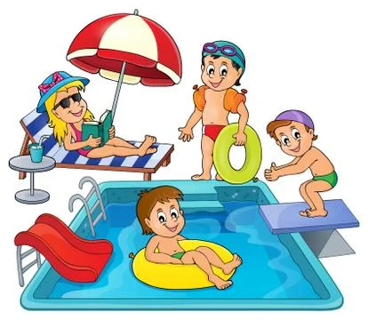 Children by pool theme image - eps10 vector illustration. Stock Illustration