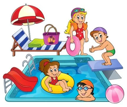 Children by pool theme image - eps10 vector illustration. Illustrazione stock