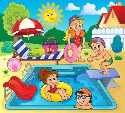 Children by pool theme image - eps10 vector illustration. Illustrazione stock