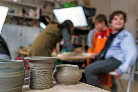 Children at pottery workshop Stock Photos