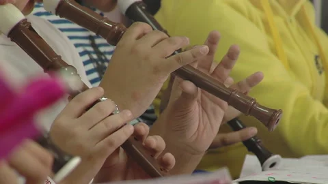 Children Practicing Flute in Classroom at Primary School, Argentina - Close Up Vidéo 160507301