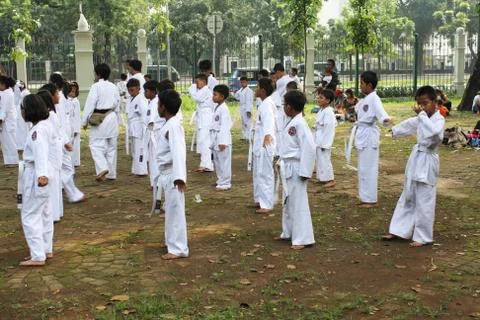 Children practicing karate Stock Photos