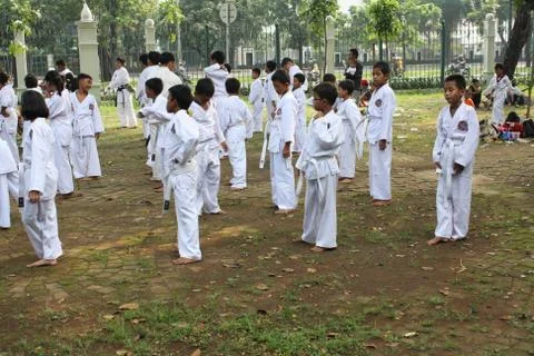 Children practicing karate Stock Photos