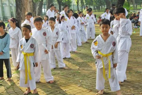 Children practicing karate Stock Photos