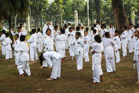 Children practicing karate Stock Photos