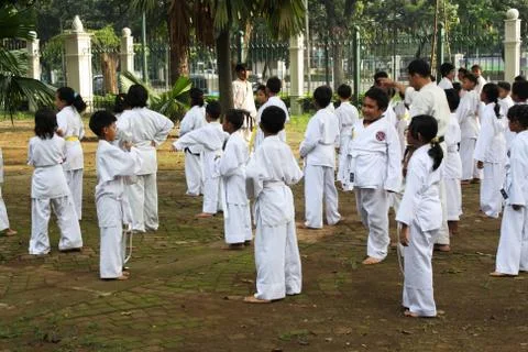Children practicing karate Stock Photos
