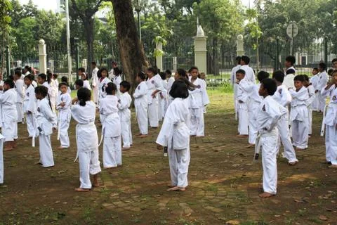 Children practicing karate Stock Photos