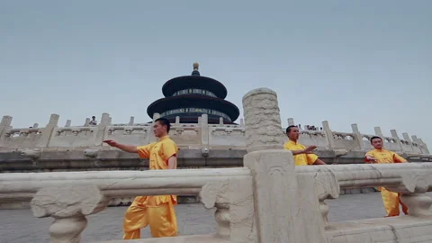 Children practicing Tai Chi in the square of Temple of HeavenIn Beijing.china Stock Footage 140519546