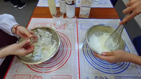 Children preparing food. Master class for children. Children make ice cream. Stock Footage 299012466