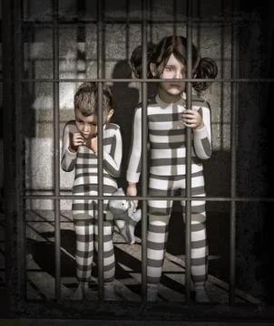 Children in Prison Stock Illustration