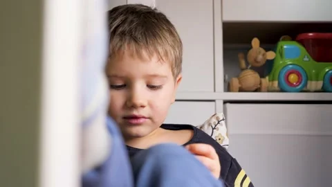 Children problems with gadget. little boy gaming on smartphone. Boy use Stock Footage 145862860