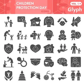 Children protection day solid icon set, Child care symbols set collection vector Stock Illustration