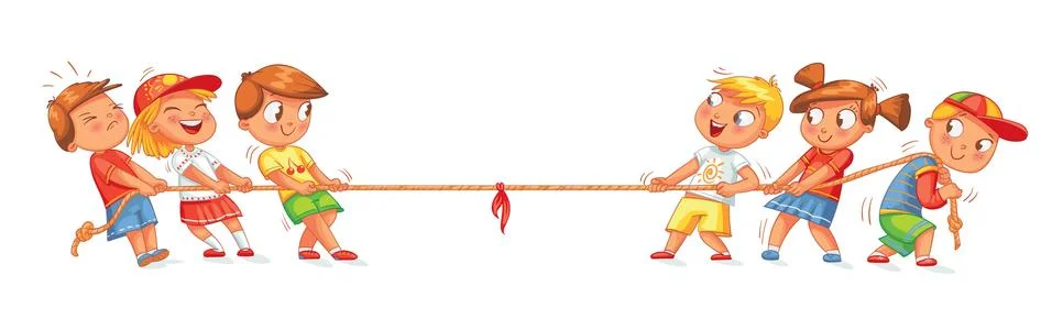 Children pull the rope. Kids playing tug of war Stock Illustration